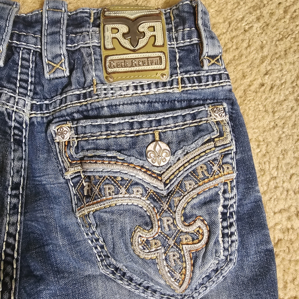 Rock Revival Blue Jeans with Embroidered Details